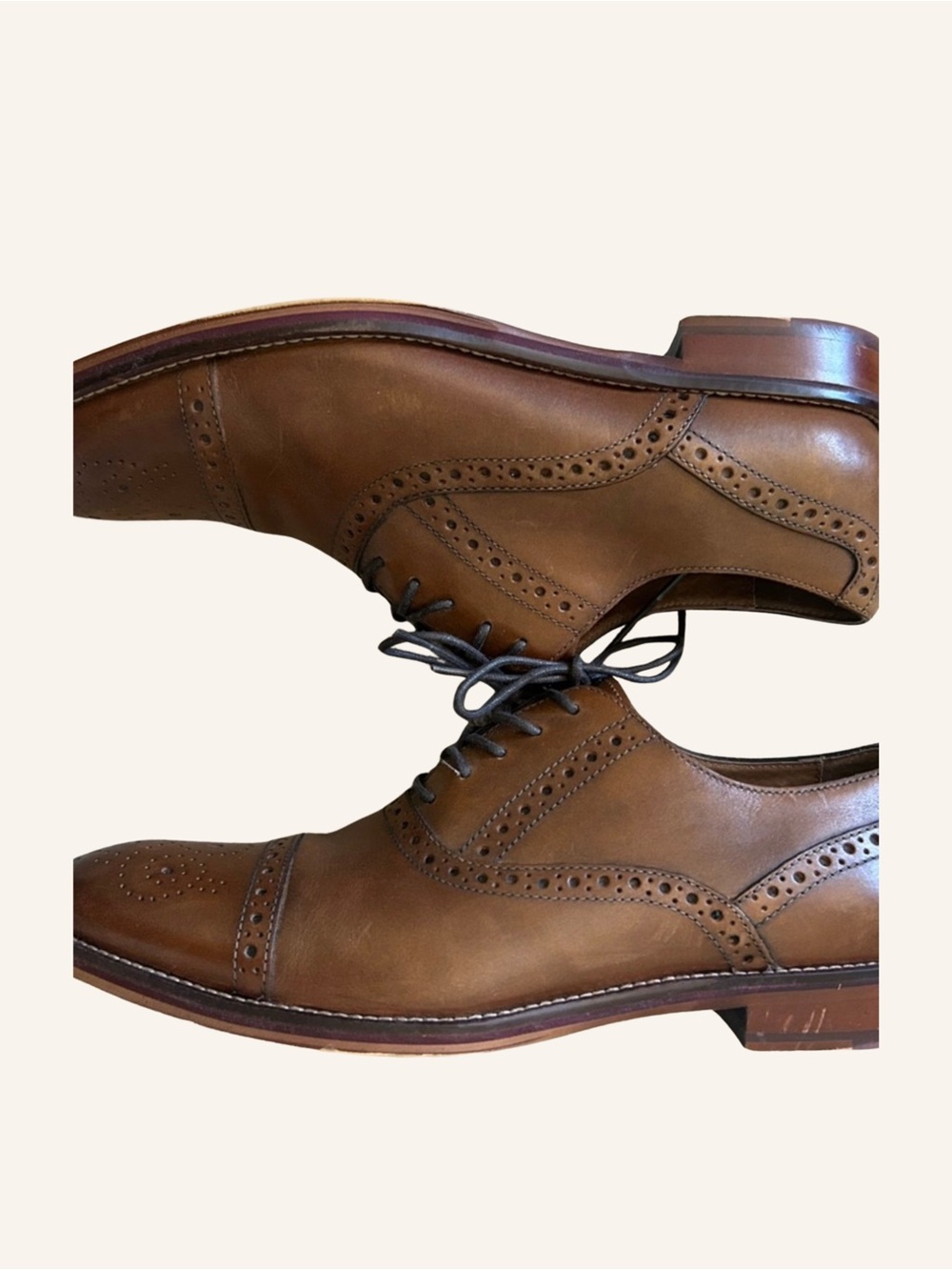 Johnston & Murphy Shoes Men’s Brown Cognac Wingtip Oxfords Leather Size 9 Men’s - Picture 4 of 11